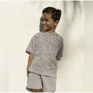 NEW Rylee + Cru Swirl Hooded Short Sleeve Shirt Boys 4-5Y Gray Slate Marble Top